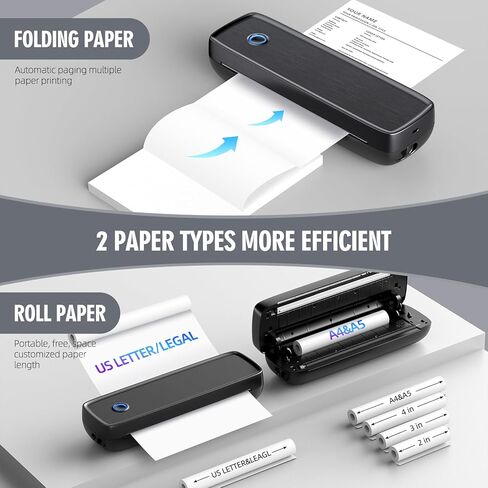 Portable Inkless Printer, Wireless Bluetooth Thermal Printer with 4200mAh Battery, Prints A4/A5/US Letter, High Resolution Mini Printer for Travel, Home Office & Mobile Printing in Kuwait