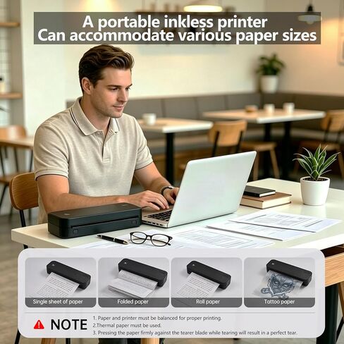 Portable Printer for Travel Bluetooth,Inkless Thermal Travel Printer,Supports US Letter & A4 & A5 & A6 & A7 & Receipt paper,Compatible with Phone & Laptop and Tablet,with 3 thermal paper rolls.(Black) in Saudi Arabia