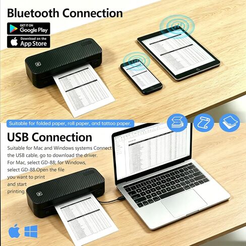 Portable Printer for Travel Bluetooth,Inkless Thermal Travel Printer,Supports US Letter & A4 & A5 & A6 & A7 & Receipt paper,Compatible with Phone & Laptop and Tablet,with 3 thermal paper rolls.(Black) in Saudi Arabia