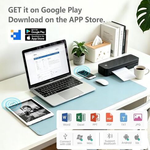 Portable Printer for Travel Bluetooth,Inkless Thermal Travel Printer,Supports US Letter & A4 & A5 & A6 & A7 & Receipt paper,Compatible with Phone & Laptop and Tablet,with 3 thermal paper rolls.(Black) in Saudi Arabia