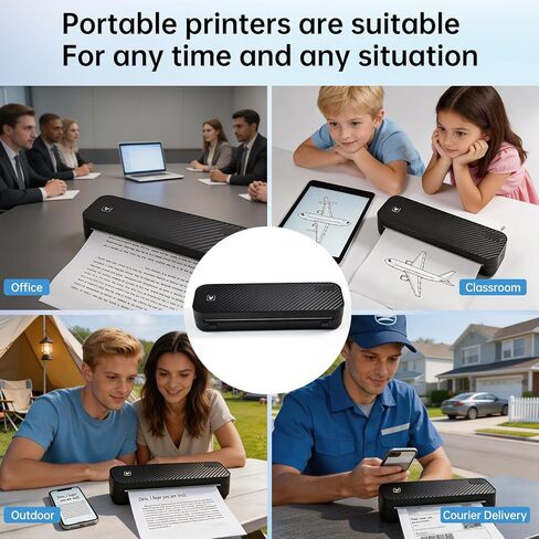 Portable Printer for Travel Bluetooth,Inkless Thermal Travel Printer,Supports US Letter & A4 & A5 & A6 & A7 & Receipt paper,Compatible with Phone & Laptop and Tablet,with 3 thermal paper rolls.(Black) in Saudi Arabia