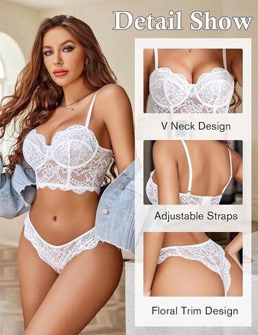 Avidlove Lace Lingerie Set for Women 2 Piece Bra and Panty Sets V Neck Corset Tops Nightwear in Saudi Arabia