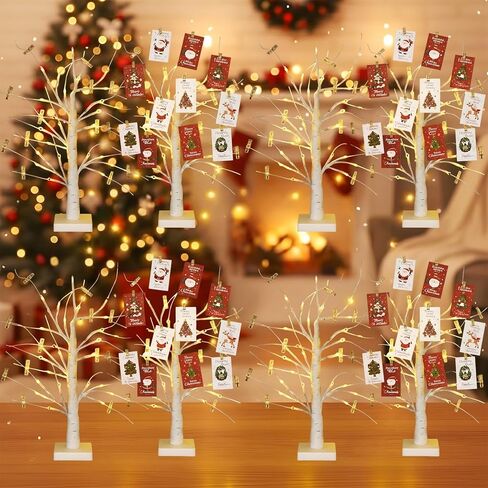 Retisee 2 Pieces Money Tree Gift Card Holder with 12 Clips & 24 LED Lighted Tips 2 FT White Birch Money Tree for Cash Memo Photo Picture Tabletop Display Christmas Birthday Party Wedding Gifts in Saudi Arabia