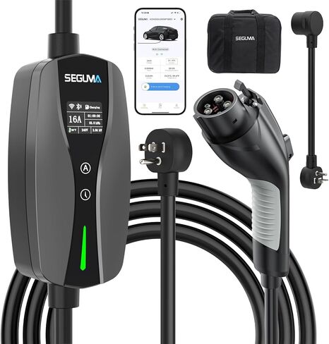 Level 1/2 EV Charger, 16Amp Adjustable Current Wi-Fi/App Control, UL, ETL Certified NEMA 5-15 Plug/NEMA 6-20 Adapter, Timing Delay & LED Display 25FT Electric Car Charger J1772 BEVs/PHEVs 110V-240V in Saudi Arabia