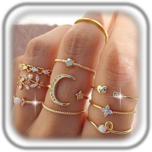 Boho Retro Stackable Rings Sets for Women,Fashion Crystal Aesthetic Knuckle Joint Finger Nail Ring Sets Cute Moon Stars Midi Finger Rings Set Multiple Rings Pack Bulk in Saudi Arabia