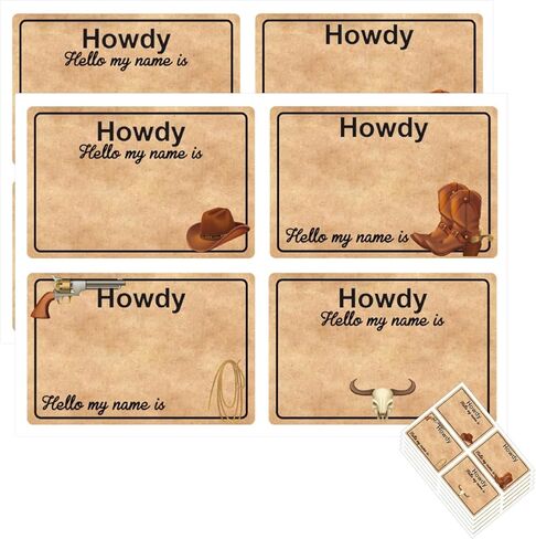 120 Pcs Western Cowboy Name Tag Stickers Wild Wild West Adhesive Student Name Tags - 2×3 inch Cowboy Name Tag Stickers for Birthday Game, School Party Decoration, Activity Game in Kuwait