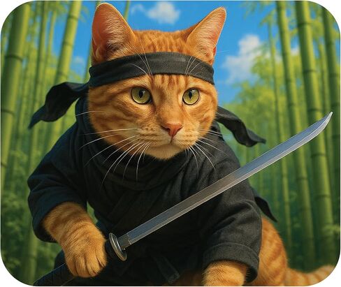 Funny Ninja Cat Kitten Theme Mouse Pad Mat Mousepad for Desk Computer Laptop PC Gaming Home or Office Gift (MP136) in Saudi Arabia