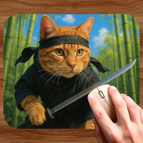 Funny Ninja Cat Kitten Theme Mouse Pad Mat Mousepad for Desk Computer Laptop PC Gaming Home or Office Gift (MP136) in Saudi Arabia