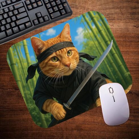 Funny Ninja Cat Kitten Theme Mouse Pad Mat Mousepad for Desk Computer Laptop PC Gaming Home or Office Gift (MP136) in Saudi Arabia