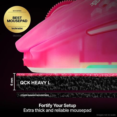 SteelSeries QcK Heavy Gaming Mousepad — Thicker, Non-Slip Silicone Rubber Base, Peak Tracking, Optimized for Gaming FPS, MOBAs, RTS, MMO — Large Size 450 mm x 400 mm x 6 mm — Magenta in Kuwait