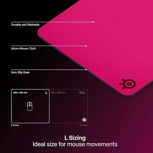 SteelSeries QcK Heavy Gaming Mousepad — Thicker, Non-Slip Silicone Rubber Base, Peak Tracking, Optimized for Gaming FPS, MOBAs, RTS, MMO — Large Size 450 mm x 400 mm x 6 mm — Magenta in Kuwait