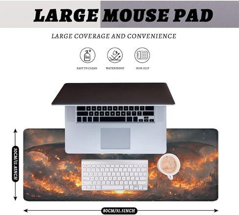 Fire Dragon Mouse Pad Epic Fantasy Art XL Mouse Pad Large Mousepad Extended Laptop Keyboard Mat Gaming Desk Pad Mouse Mat Office Computer Keyboard Laptop 31.5"x11.8" in Kuwait