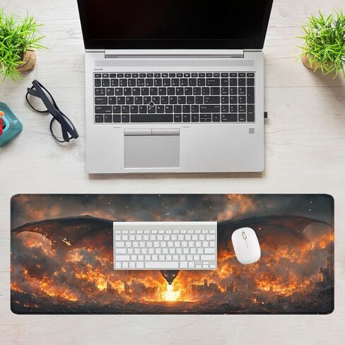 Fire Dragon Mouse Pad Epic Fantasy Art XL Mouse Pad Large Mousepad Extended Laptop Keyboard Mat Gaming Desk Pad Mouse Mat Office Computer Keyboard Laptop 31.5"x11.8" in Kuwait