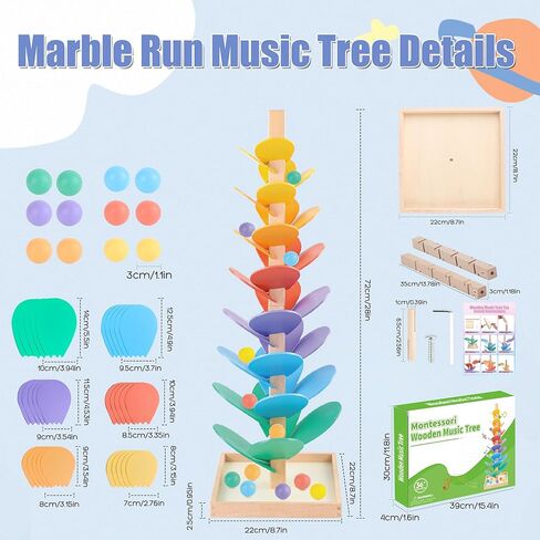Wooden Marble Run Music Tree Marble Run Learning Game Montessori Wooden Color Sorting Toy Birthday Gift for Boys and Girls Ages 3-8 in Saudi Arabia