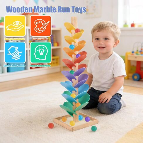 Wooden Marble Run Music Tree Marble Run Learning Game Montessori Wooden Color Sorting Toy Birthday Gift for Boys and Girls Ages 3-8 in Saudi Arabia