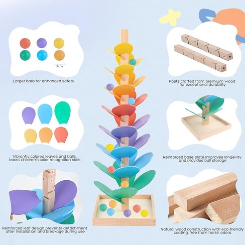 Wooden Marble Run Music Tree Marble Run Learning Game Montessori Wooden Color Sorting Toy Birthday Gift for Boys and Girls Ages 3-8 in Saudi Arabia