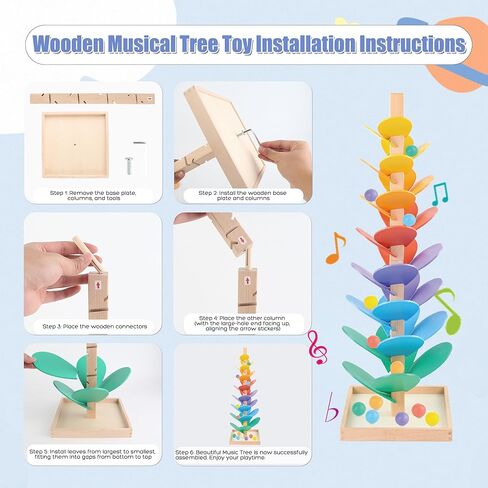 Wooden Marble Run Music Tree Marble Run Learning Game Montessori Wooden Color Sorting Toy Birthday Gift for Boys and Girls Ages 3-8 in Saudi Arabia