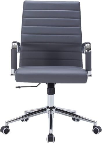 Mid-Back Office Desk Chair, Executive Office Chair with Arms, Ergonomic Swivel Rolling Leather Computer Chair for Conference Room and Home Office,Grey. in Kuwait