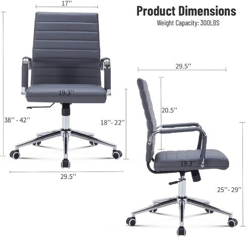Mid-Back Office Desk Chair, Executive Office Chair with Arms, Ergonomic Swivel Rolling Leather Computer Chair for Conference Room and Home Office,Grey. in Kuwait