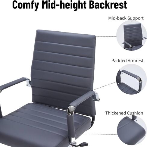 Mid-Back Office Desk Chair, Executive Office Chair with Arms, Ergonomic Swivel Rolling Leather Computer Chair for Conference Room and Home Office,Grey. in Kuwait
