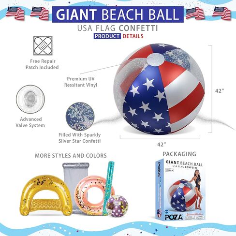 POZA Inflatable Beach Balls - Elegant Glitter Confetti Premium Floaters, Heavy Duty Vinyl Floatation Pool Toys for Pool Beach Party, UV Resistant Pool Décor in Saudi Arabia
