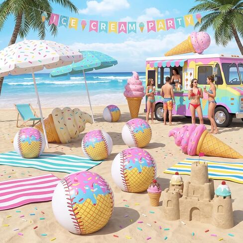12 Pack Inflatable Ice Cream Drip Baseball Beach Ball 7.87 Inch Ice Cream Drip Beach Balls for Summer Outdoor Pool and Seaside Game Gifts Birthday Sports Baseball Party Supplies Favors in Kuwait