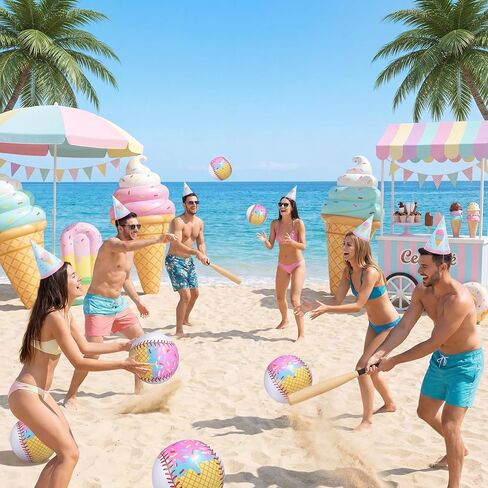 12 Pack Inflatable Ice Cream Drip Baseball Beach Ball 7.87 Inch Ice Cream Drip Beach Balls for Summer Outdoor Pool and Seaside Game Gifts Birthday Sports Baseball Party Supplies Favors in Kuwait