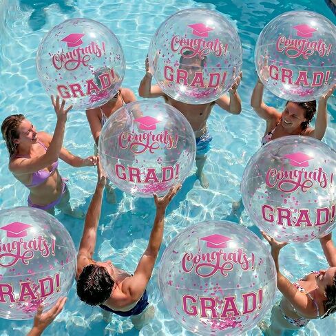 Foilswirl 12 Pcs Graduation Beach Balls Pool Floats 14 Inch Inflatable Congrats Grad Beach Ball with Glitter Confetti for Grad Class of 2026 Swimming Pool Graduation Party Supplies Decoration in Kuwait