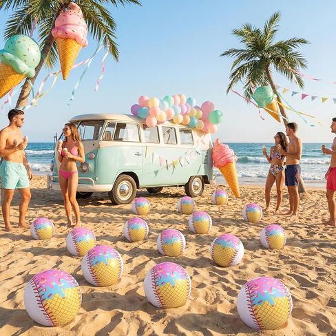 12 Pack Inflatable Ice Cream Drip Baseball Beach Ball 7.87 Inch Ice Cream Drip Beach Balls for Summer Outdoor Pool and Seaside Game Gifts Birthday Sports Baseball Party Supplies Favors in Kuwait