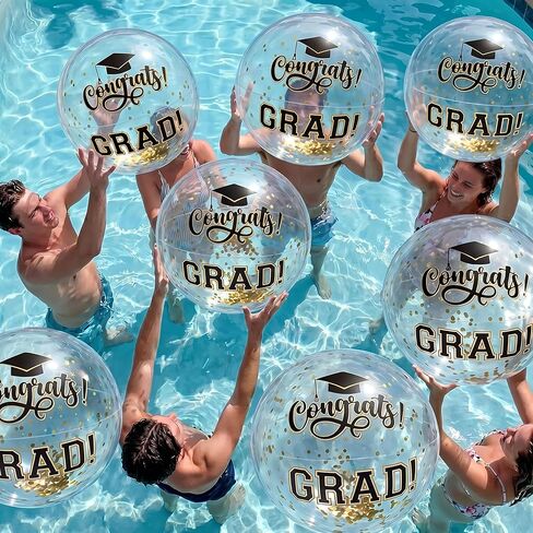 Foilswirl 12 Pcs Graduation Beach Balls Pool Floats 14 Inch Inflatable Congrats Grad Beach Ball with Glitter Confetti for Grad Class of 2026 Swimming Pool Graduation Party Supplies Decoration in Kuwait