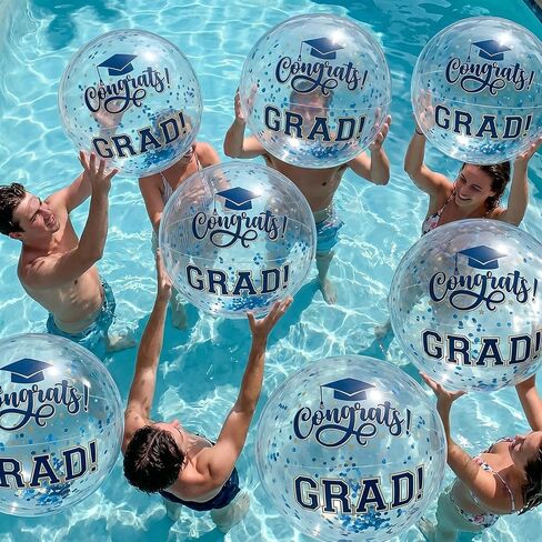 Foilswirl 12 Pcs Graduation Beach Balls Pool Floats 14 Inch Inflatable Congrats Grad Beach Ball with Glitter Confetti for Grad Class of 2026 Swimming Pool Graduation Party Supplies Decoration in Kuwait