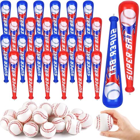 Fovths 24 Sets Inflatable Baseball Bats and Mini Foam Baseball Sports Stress Ball Sports Party Prizes for Birthday Party Supplies Sport Theme Toy in Saudi Arabia