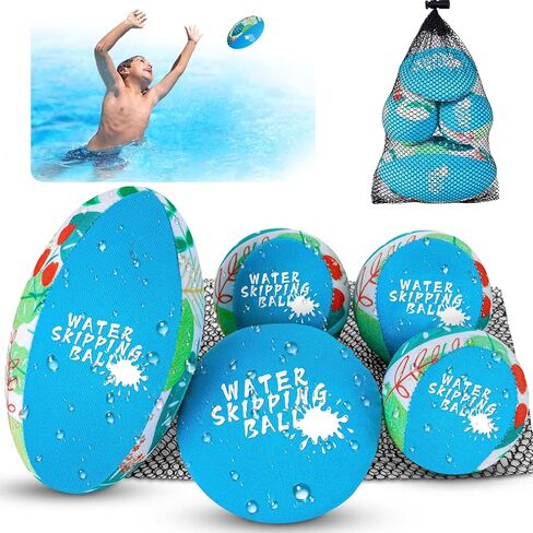 MUDEREK Water Skipping Ball - 5 Pack Pool Balls Water Bouncing Beach Balls & Grip Ball Pool Toys for Kids 3+ Years Old, Great Summer Water Toy for Beach Swimming Pool River Lake Cool Fun Summer in Saudi Arabia