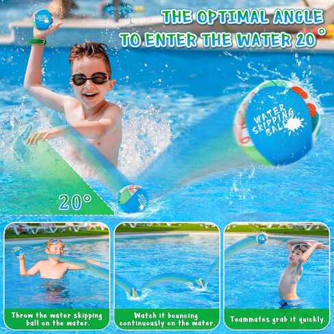 MUDEREK Water Skipping Ball - 5 Pack Pool Balls Water Bouncing Beach Balls & Grip Ball Pool Toys for Kids 3+ Years Old, Great Summer Water Toy for Beach Swimming Pool River Lake Cool Fun Summer in Saudi Arabia