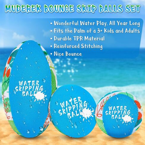 MUDEREK Water Skipping Ball - 5 Pack Pool Balls Water Bouncing Beach Balls & Grip Ball Pool Toys for Kids 3+ Years Old, Great Summer Water Toy for Beach Swimming Pool River Lake Cool Fun Summer in Saudi Arabia
