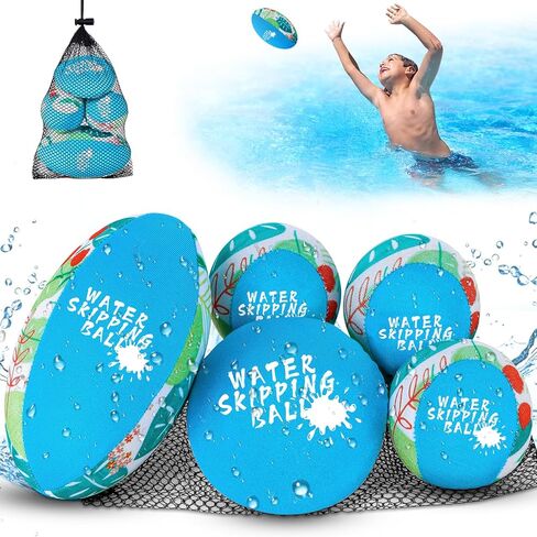 MUDEREK Water Skipping Ball - 5 Pack Pool Balls Water Bouncing Beach Balls & Grip Ball Pool Toys for Kids 3+ Years Old, Great Summer Water Toy for Beach Swimming Pool River Lake Cool Fun Summer in Saudi Arabia