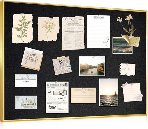 DOLLAR BOSS Bulletin Board with Linen 24'' x 18'' with Golden Aluminum Frame, Fabric Cork Boards for Walls, Decorative Pin Board for Office Home Café, Beige Brown in Kuwait