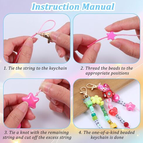 Ckhoid 618Pcs Beads Keychain Making Kit, Acrylic Colorful Letter Star Smile Bow Football Baseball DIY Supplies, Beaded Keychain & Bag Charm Craft Supplies with Colorful Beads for A-Z Name Making in Kuwait