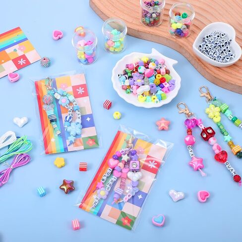 Ckhoid 618Pcs Beads Keychain Making Kit, Acrylic Colorful Letter Star Smile Bow Football Baseball DIY Supplies, Beaded Keychain & Bag Charm Craft Supplies with Colorful Beads for A-Z Name Making in Kuwait