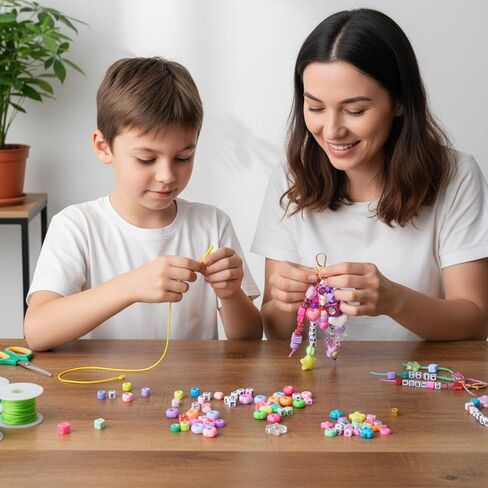 Ckhoid 618Pcs Beads Keychain Making Kit, Acrylic Colorful Letter Star Smile Bow Football Baseball DIY Supplies, Beaded Keychain & Bag Charm Craft Supplies with Colorful Beads for A-Z Name Making in Kuwait