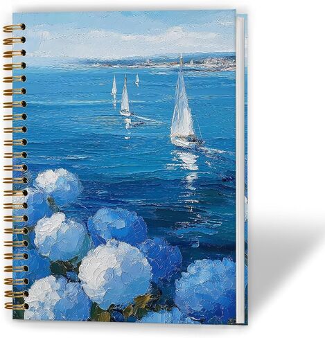 Qykwz Vintage Italian Coastal Beach Spiral Notebook 5.5x8.3, Retro Amalfi Coast Scene Journal, Traveler Gifts, Mediterranean Italy Sailboat Landscape Hardcover Notebook Journal in Saudi Arabia