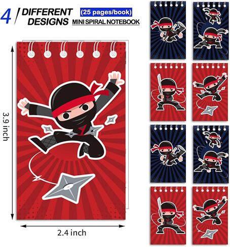 24pcs 4 Styles Ninja Birthday Theme Mini Notebooks Party Supplies Favors Goodie Bag Stuffers Ninja Birthday Theme Journal Pocket Notepads Supplies for Birthday Party Activity in Kuwait