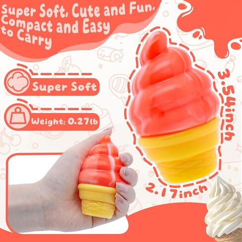 Stress Relief Ice Cream Cone Squishy Toy - Play GORO Nice Cream Sensory Squeeze Fidget Toy, Soft Anti-Anxiety Toy for Kids Adults ADHD Autism in Saudi Arabia