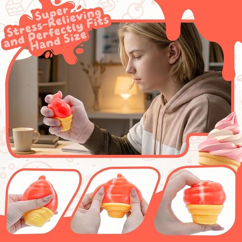 Stress Relief Ice Cream Cone Squishy Toy - Play GORO Nice Cream Sensory Squeeze Fidget Toy, Soft Anti-Anxiety Toy for Kids Adults ADHD Autism in Saudi Arabia