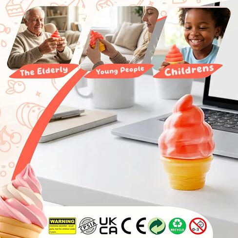 Stress Relief Ice Cream Cone Squishy Toy - Play GORO Nice Cream Sensory Squeeze Fidget Toy, Soft Anti-Anxiety Toy for Kids Adults ADHD Autism in Saudi Arabia