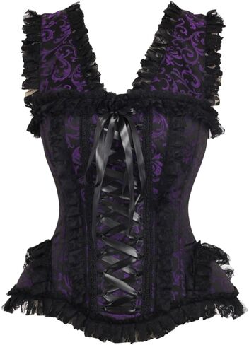 Daisy corsets Women's Daisy Corsets Top Drawer Purple/Black Swirl Brocade & Lace Steel Boned Corset W/Cap Sleeves in Saudi Arabia