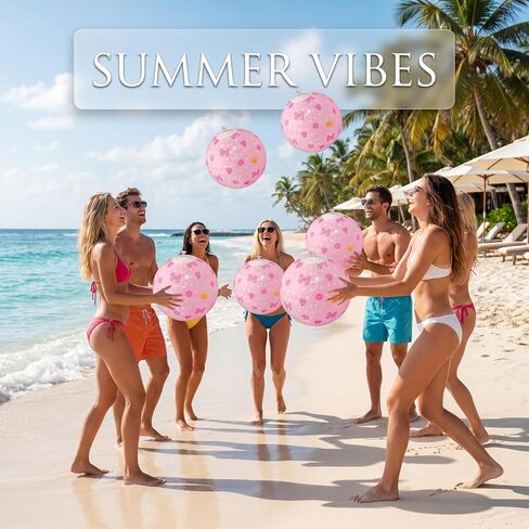 8 Pack Pink Bow Beach Ball, 7.87" for Summer Pool and Beach Game Gifts Birthday Party Supplies Decorations in Saudi Arabia
