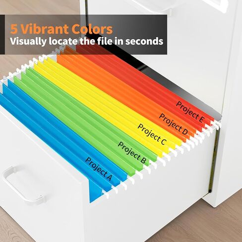 20 Pack Colored Hanging File Folders with 2 Dividers Letter Size, 5 Color Assorted, Goefun Classification Folders for Drawer, Cabinet, with 1/5-Cut Adjustable Tabs (No Built-in Tab on Divider) in Kuwait
