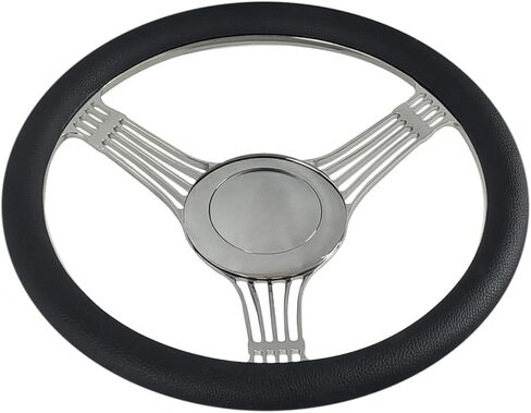 14'' Billet Black Leather Half Wrap 9 Bolts Dish Steering Wheel with Chrome Horn Button,'Banjo Style' Steering Wheel Fits Most 1967-94 GM Cars in Saudi Arabia