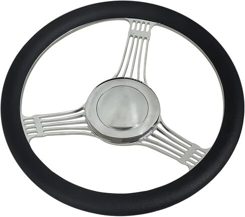 14'' Billet Black Leather Half Wrap 9 Bolts Dish Steering Wheel with Chrome Horn Button,'Banjo Style' Steering Wheel Fits Most 1967-94 GM Cars in Saudi Arabia